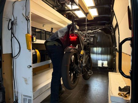 Fatbike in trailer, ready for outdoor adventure, transport, Fatbike Crew.